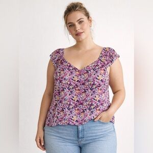 J.Crew Cap Sleeve Crinkle Chiffon Blouse Pink Fields Liberty Print Size 3X